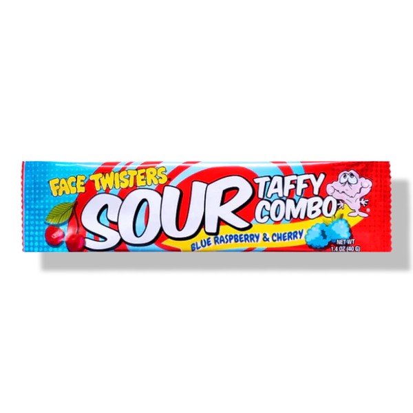 Face Twisters Sour Taffy Blue Raspberry & Cherry Combo Bar 40 g