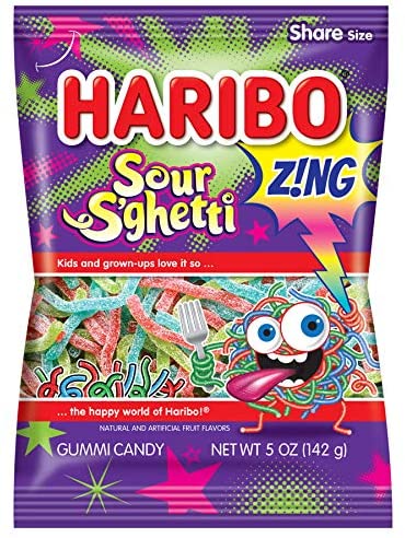 Haribo Sour S'ghetti Gummi Candy Peg Bag 142 g